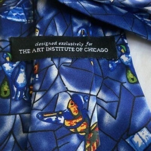 Art Institute Of Chicago Mens Tie Blue Stained Glass Angle Designed Exclusively - Picture 4 of 5